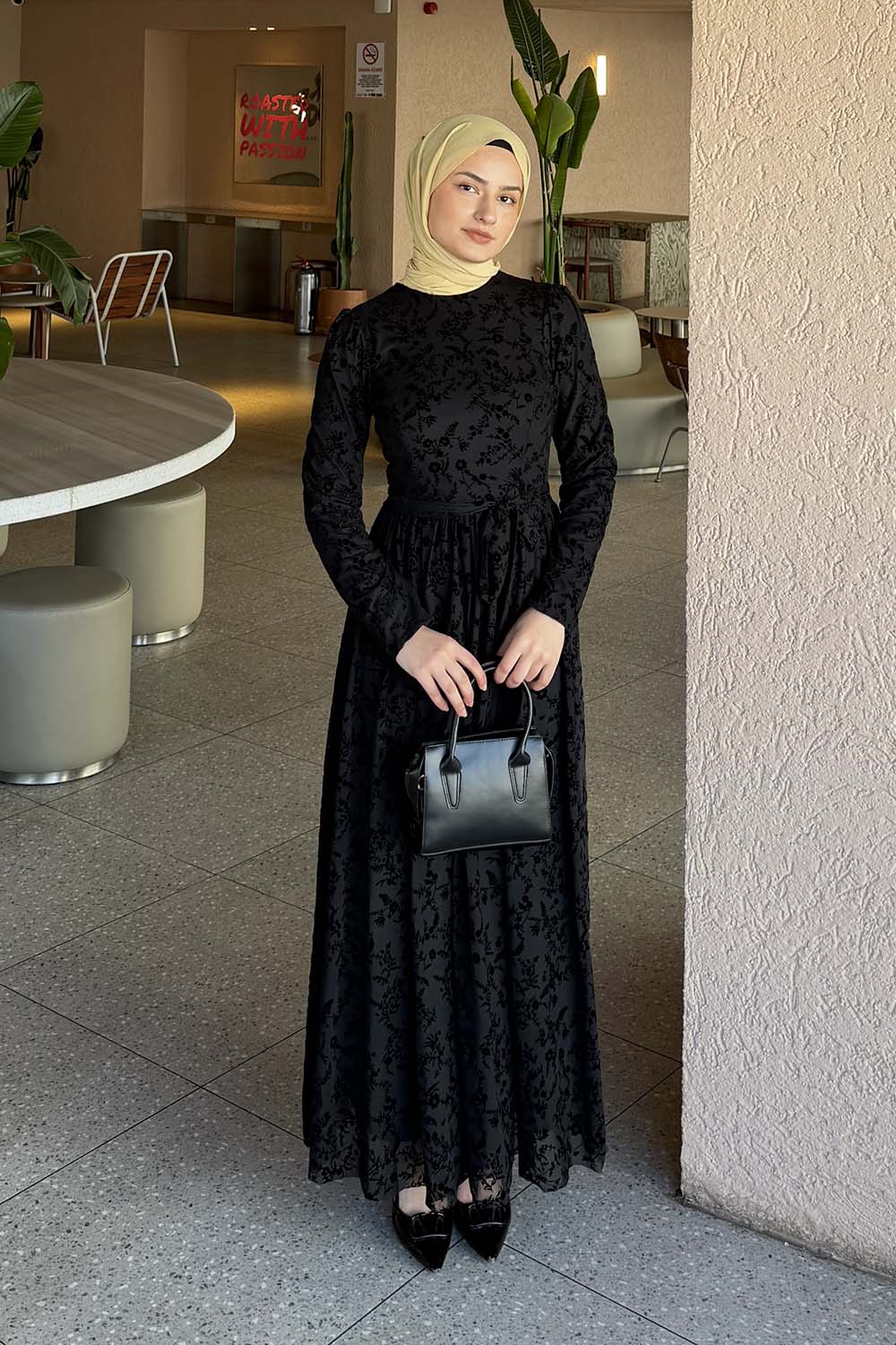 Lamelif Flok Model Elbise Siyah