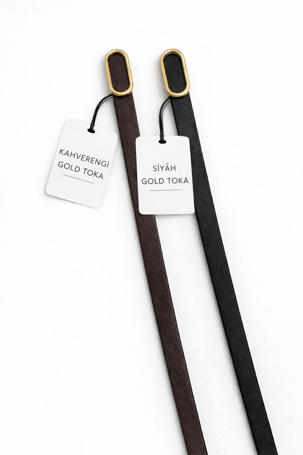 Lamelif Kadın 2 li Ithal Oval Gold Tokalı Ince Kemer, Pantolon Kemeri, Gömlek Kemeri, Ceket Kemeri