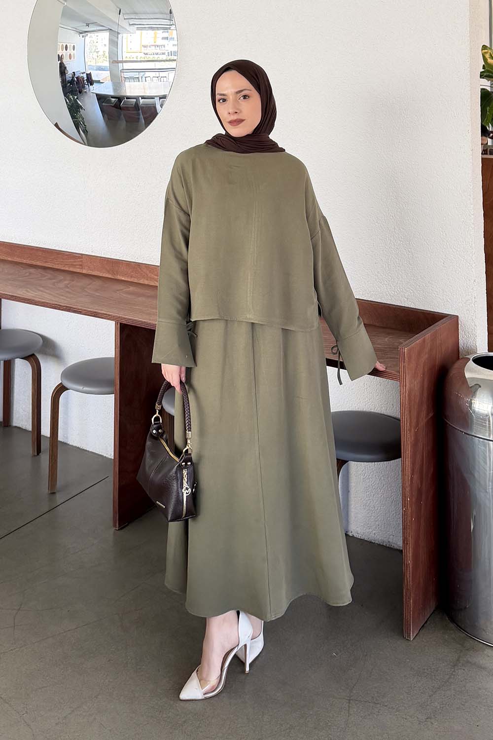 Lamelif Kol Biye Detaylı Takım Haki