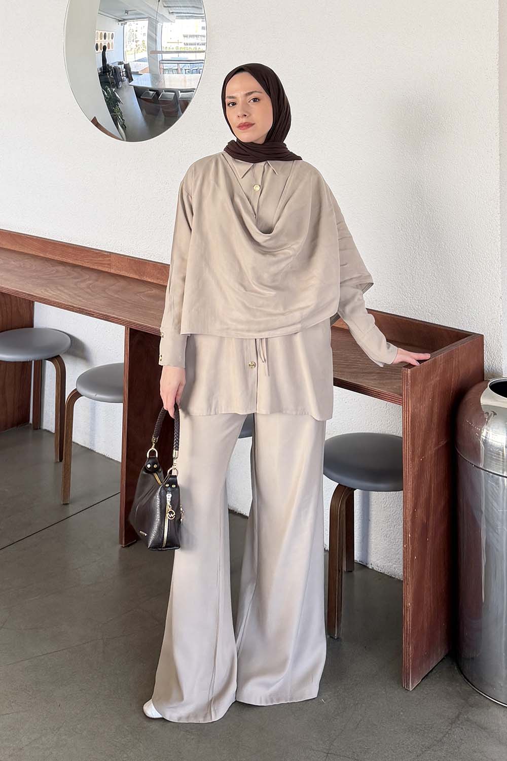 Stone Shirt Collar Long Arm Viscose Fabric Regular Trousers Comfortable Suit