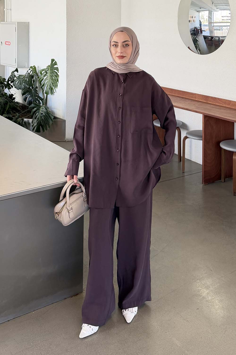 Lamelif Tek Cepli Pantolonlu Takım Mürdüm