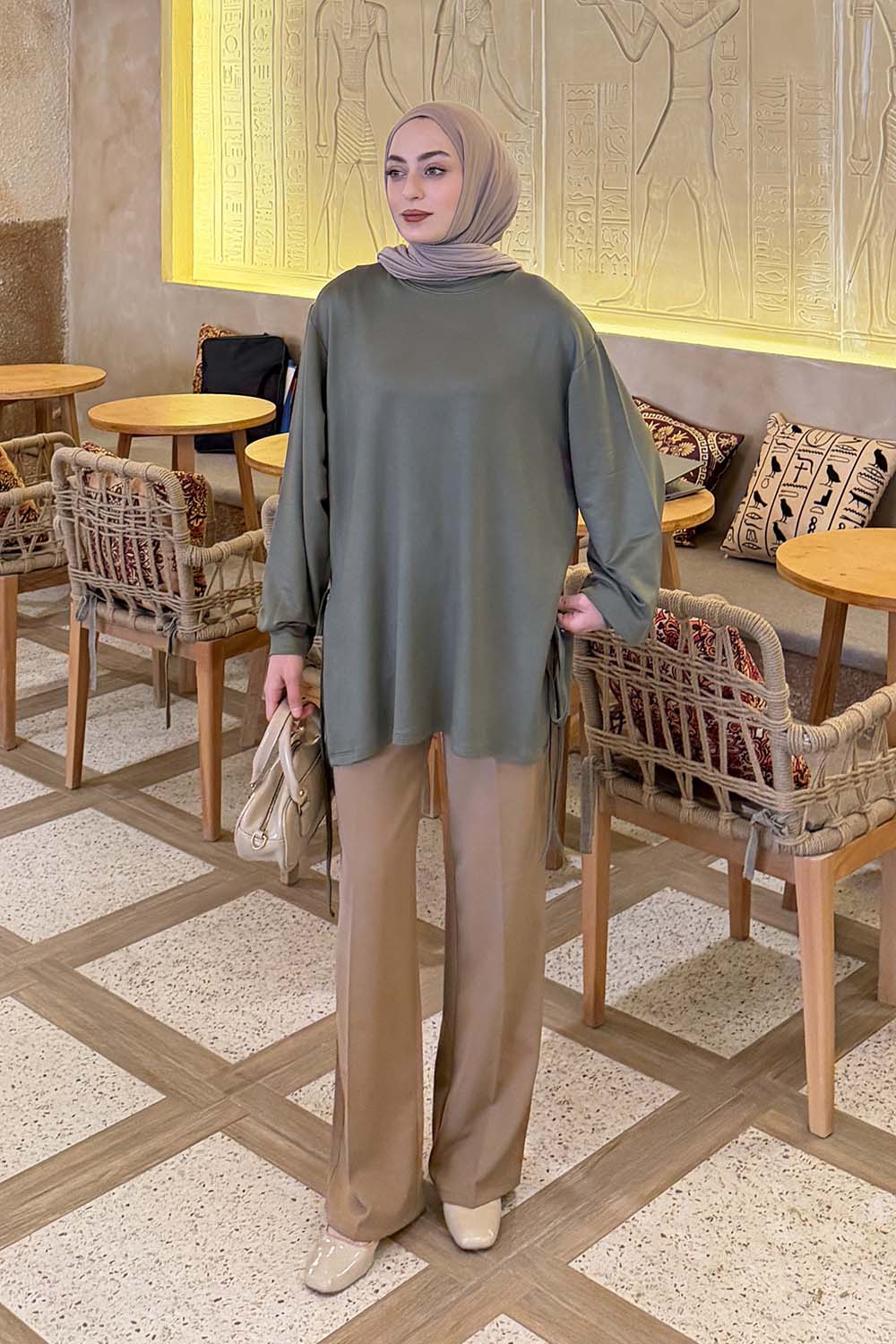 Lamelif Bağlamalı Tunik Haki