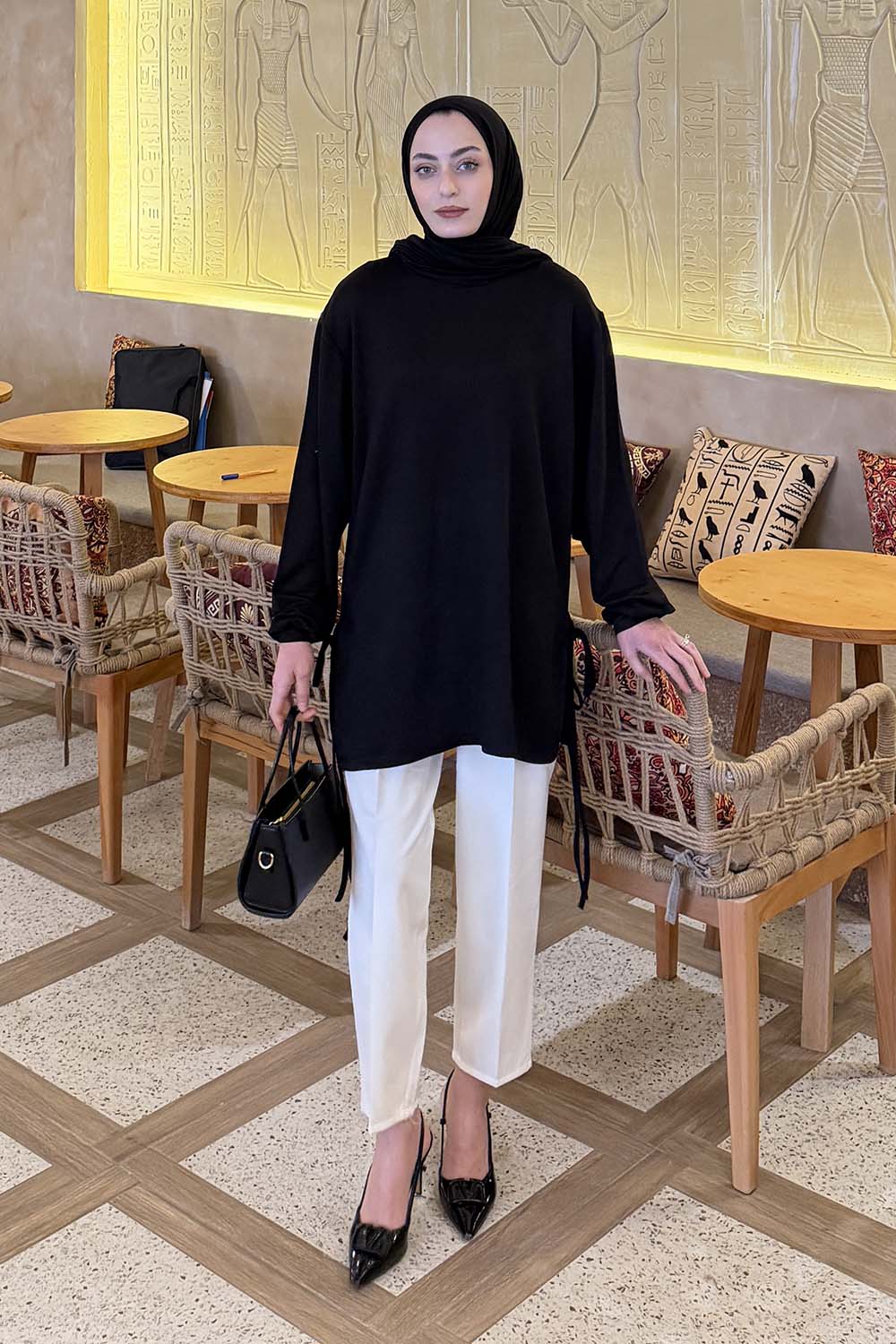 Lamelif Bağlamalı Tunik Siyah