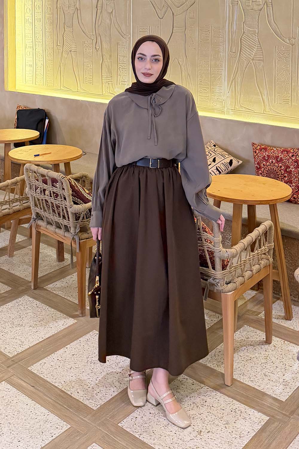 Lamelif Bebe Yaka Bağlamalı Tunik Haki