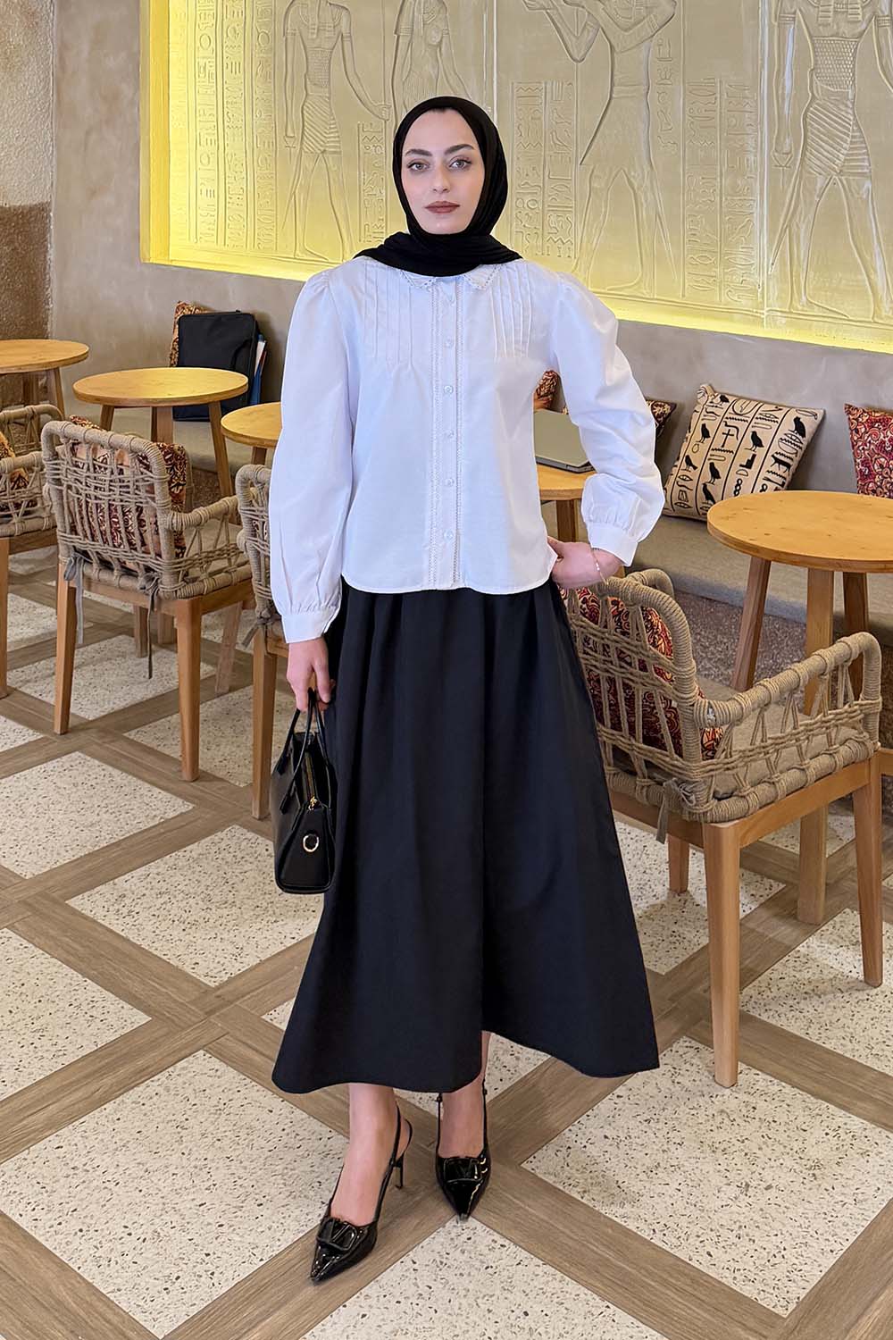 Lamelif Dantel Dikişli Gömlek Beyaz