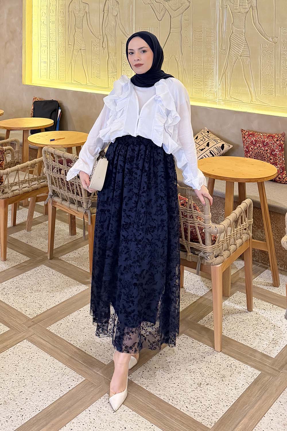 Lamelif Fırfır Detaylı Gömlek Beyaz