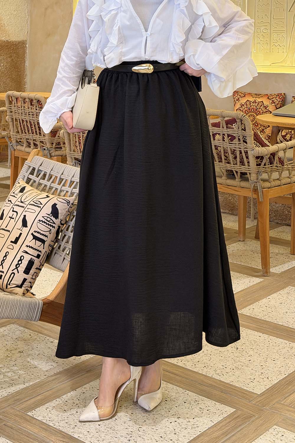 Lamelif Tesettür Keten Etek Siyah