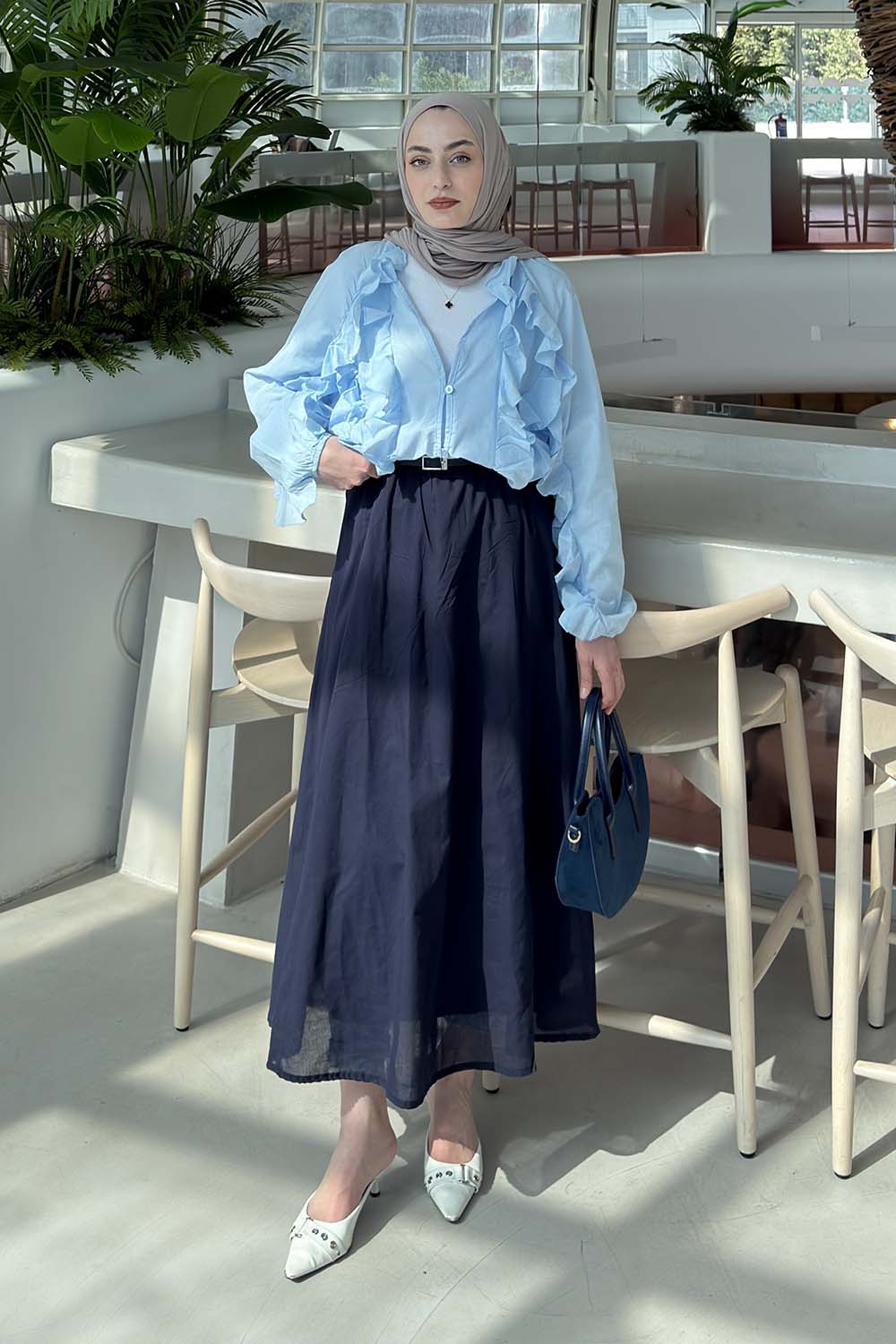 Lamelif Fırfır Detaylı Gömlek Bebe Mavisi