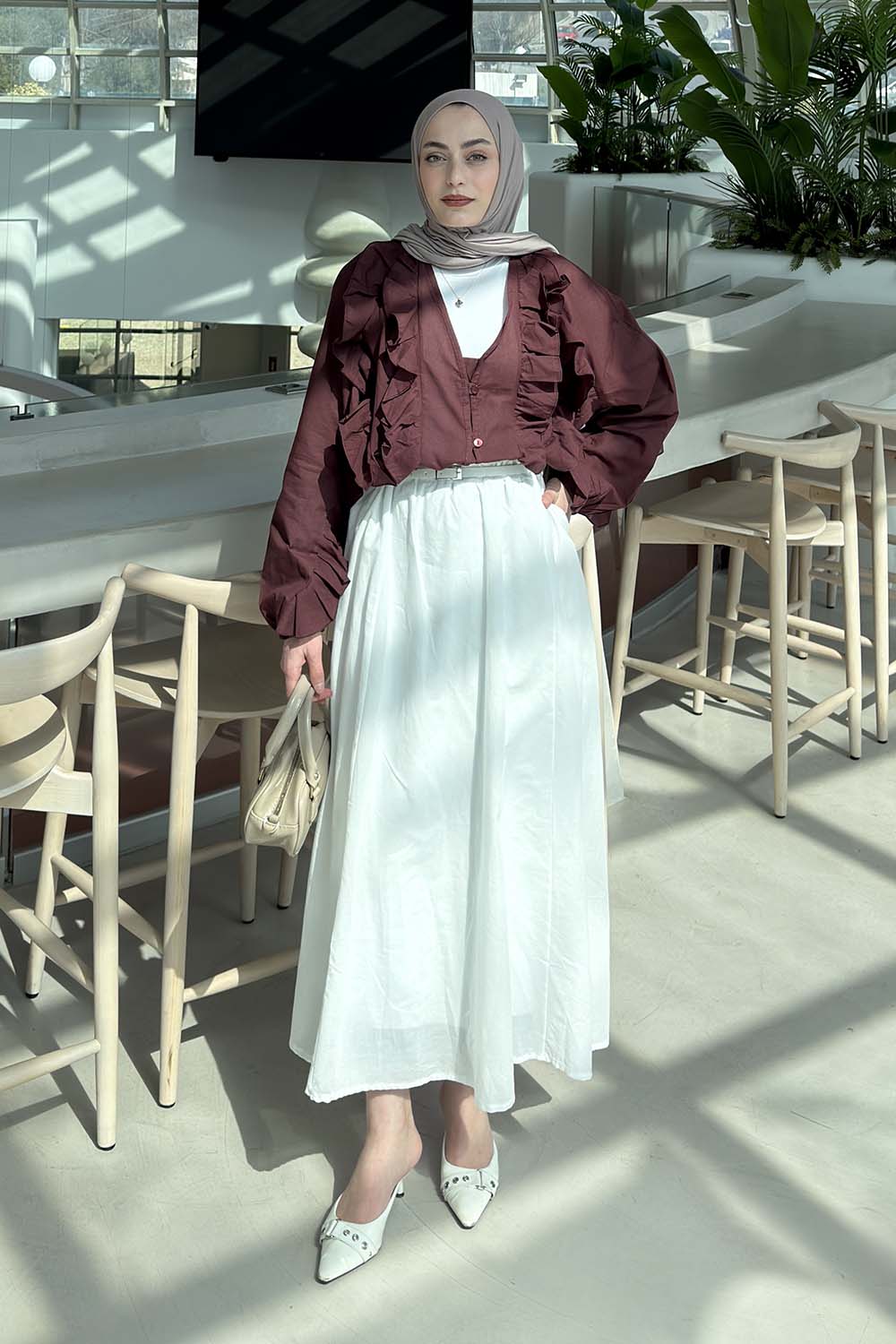 Lamelif Fırfır Detaylı Gömlek Mürdüm