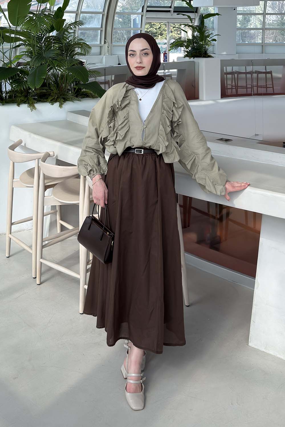 Lamelif Fırfır Detaylı Gömlek Haki