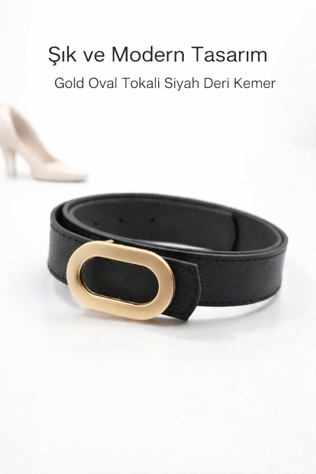 Lamelif Kadın Gold Oval Tokalı Kemer Jean Elbise Kemer