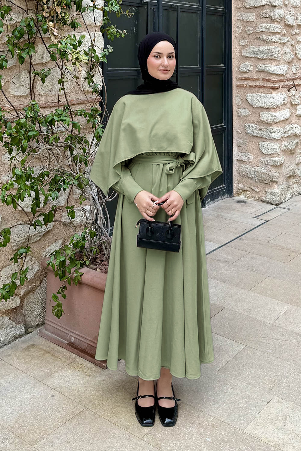 Lamelif Pelerin Detaylı Elbise   Haki