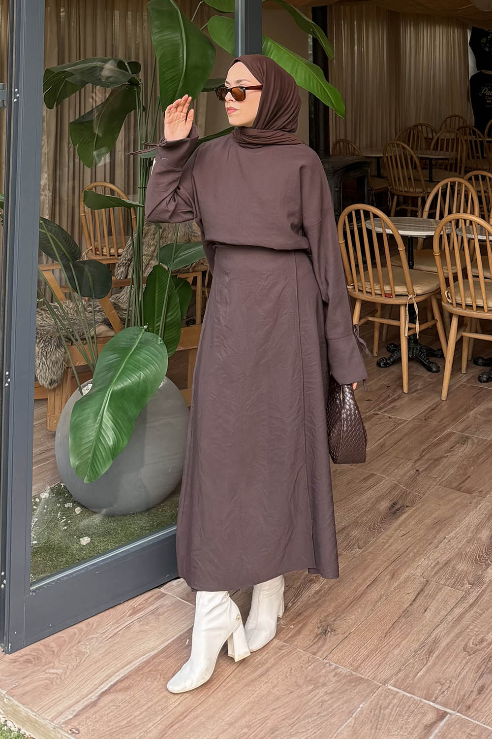 Lamelif Eteği Bağlama Detaylı Takım Acı Kahve