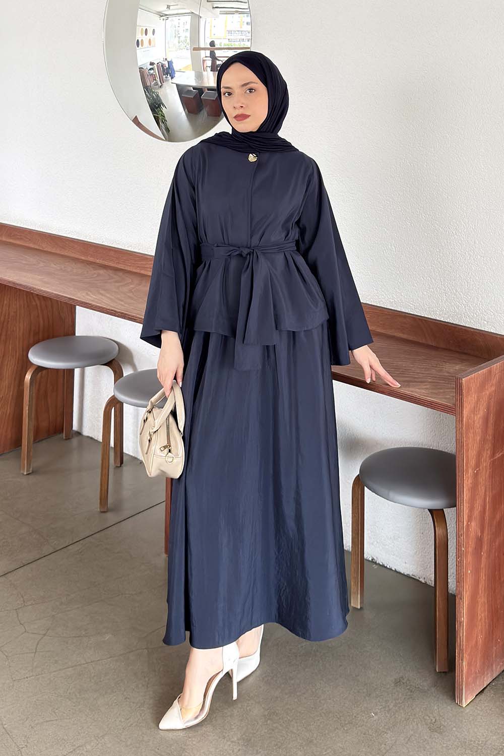 Lamelif Bağlama Detaylı Etekli Takım Lacivert