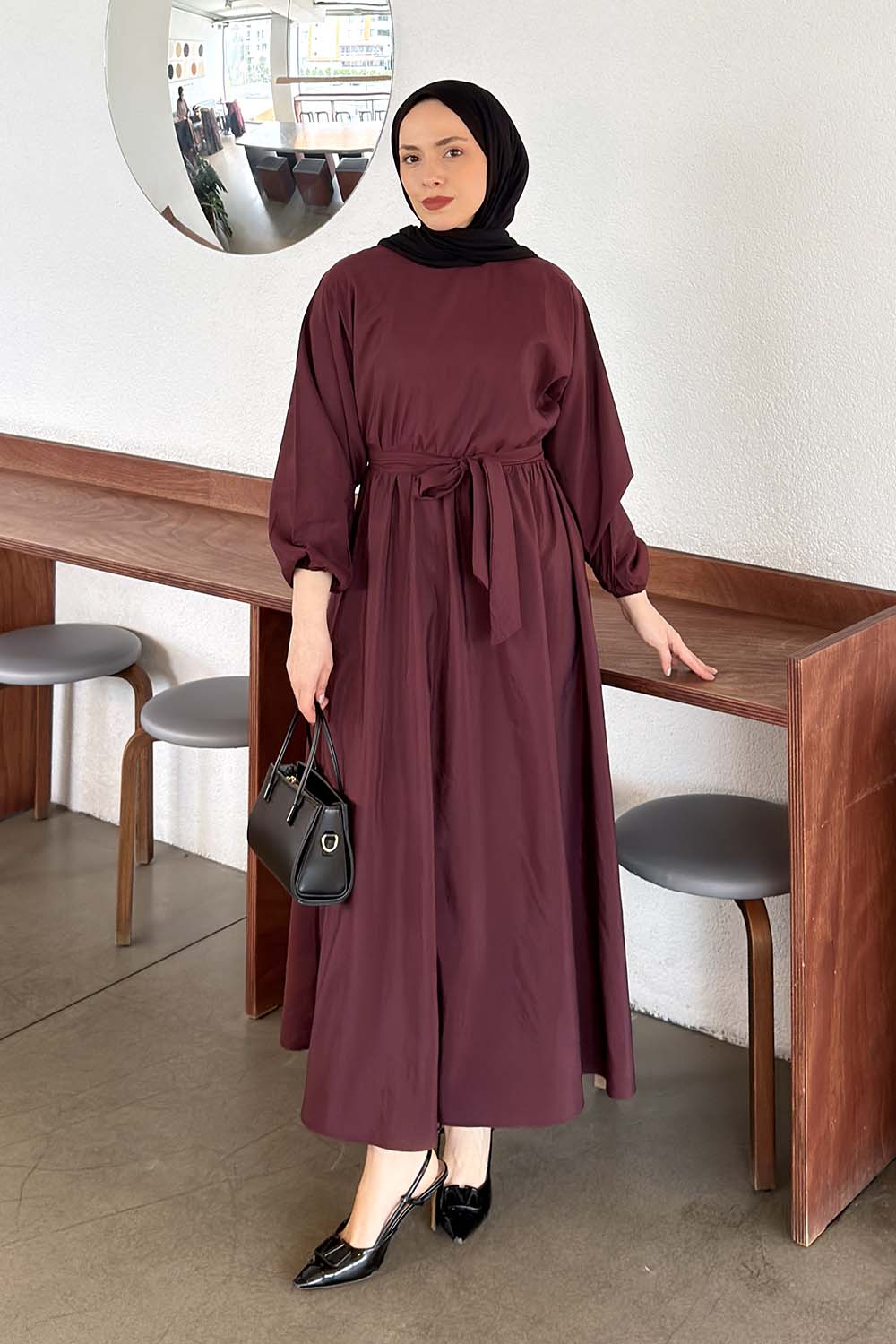 Lamelif Bağlama Detaylı Mevlana Elbise Mürdüm