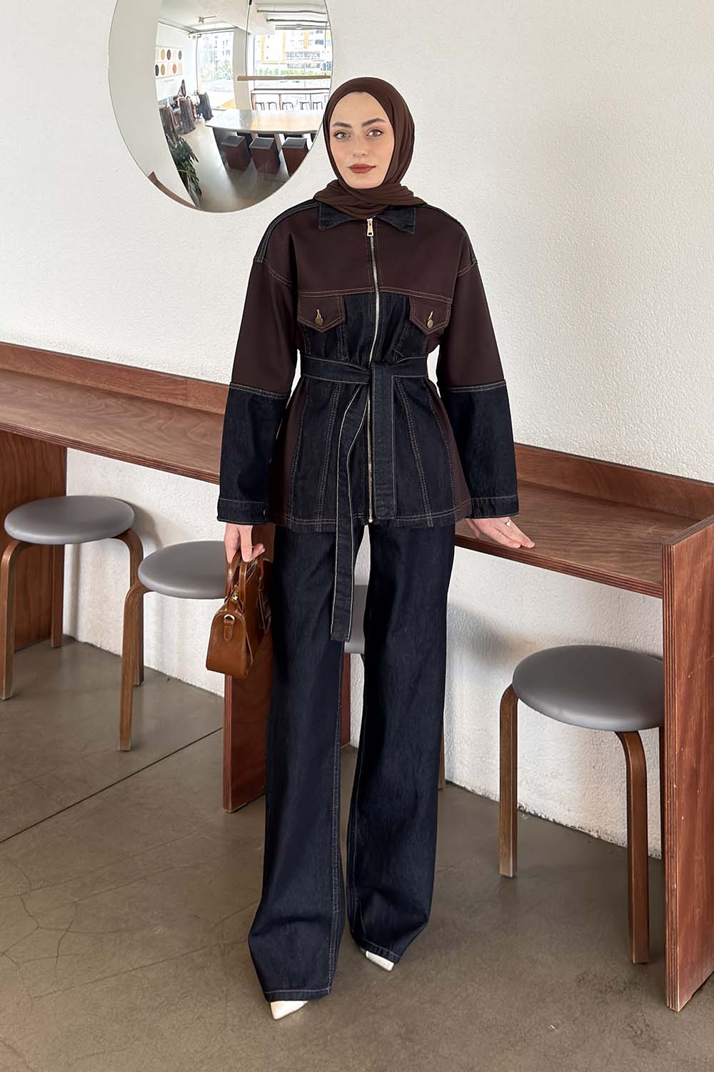 Lamelif Çift Renk Kuşaklı İkili Takım Koyu Mavi