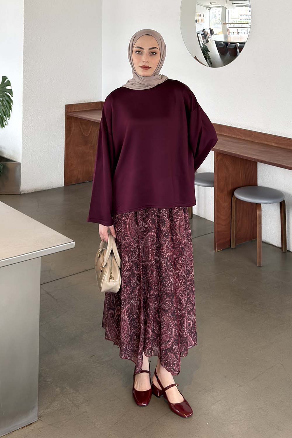 Lamelif Kol Armalı Sweatshirt Bordo