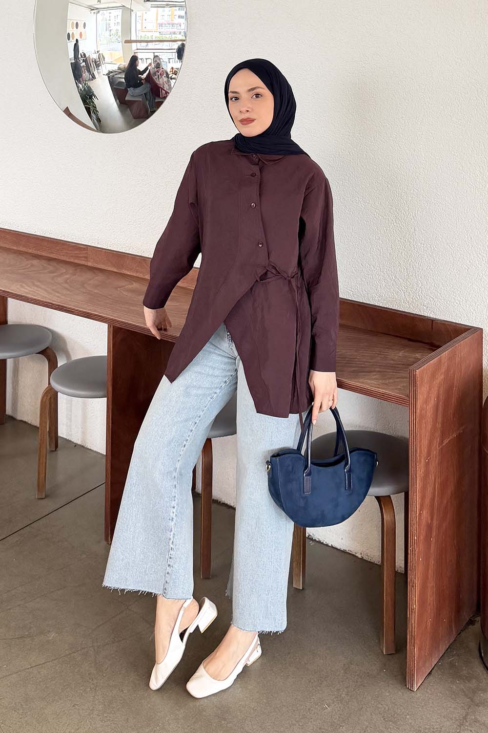 Lamelif Önü Çapraz Bağlamalı Gömlek Mürdüm