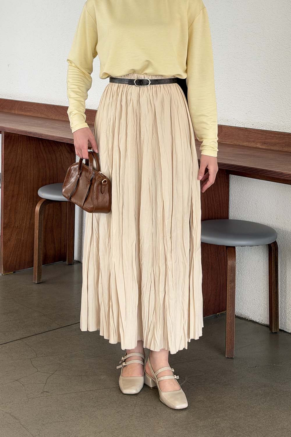 Lamelif Poplin Kraşlı Tesettür Etek Bej