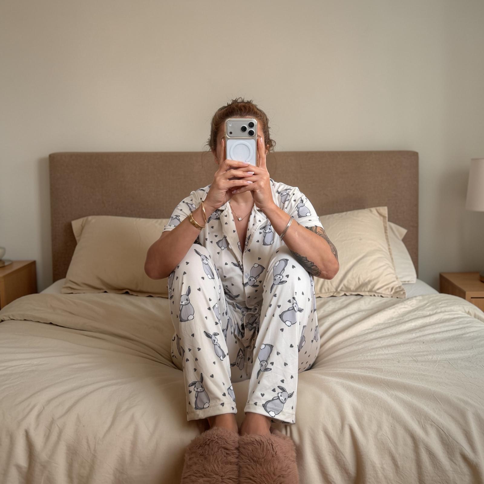 Lamelif Kadın Milan Soft Touch Ön Düğmeli Tavşan Pijama Takımı