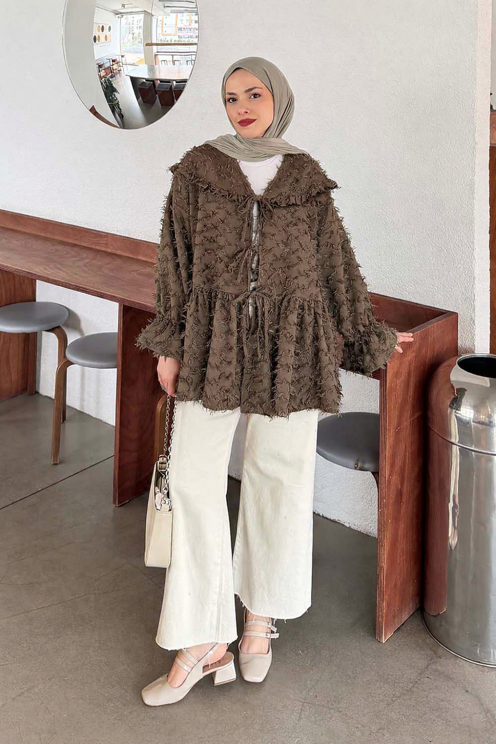 Lamelif Püskül Detaylı Bağlamalı Tunik Acı Kahve