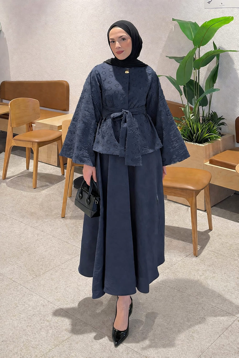 Lamelif Kabartma Nakış İşlemeli Takım Lacivert