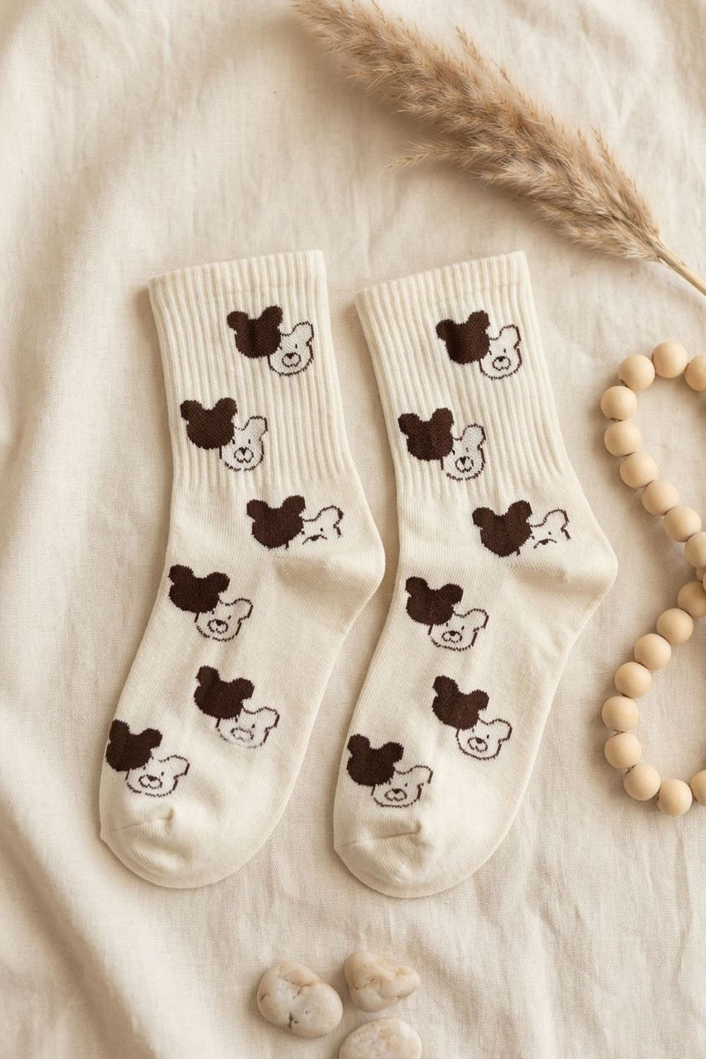 Lamelif Penye Kahverenkli Ayı Kolej Çorap