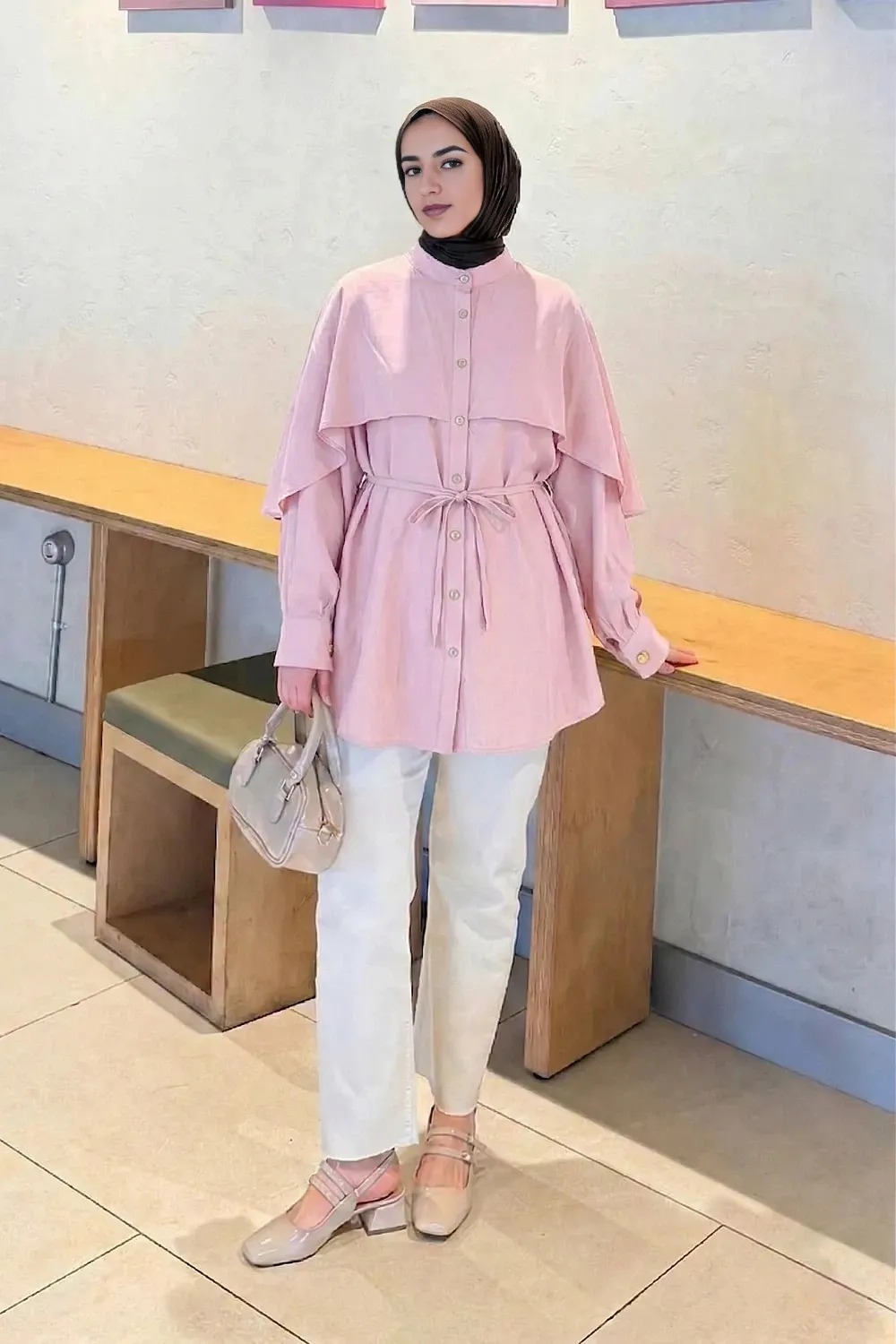 Lamelif Hakim Yaka Pelerinli Gömlek Pembe