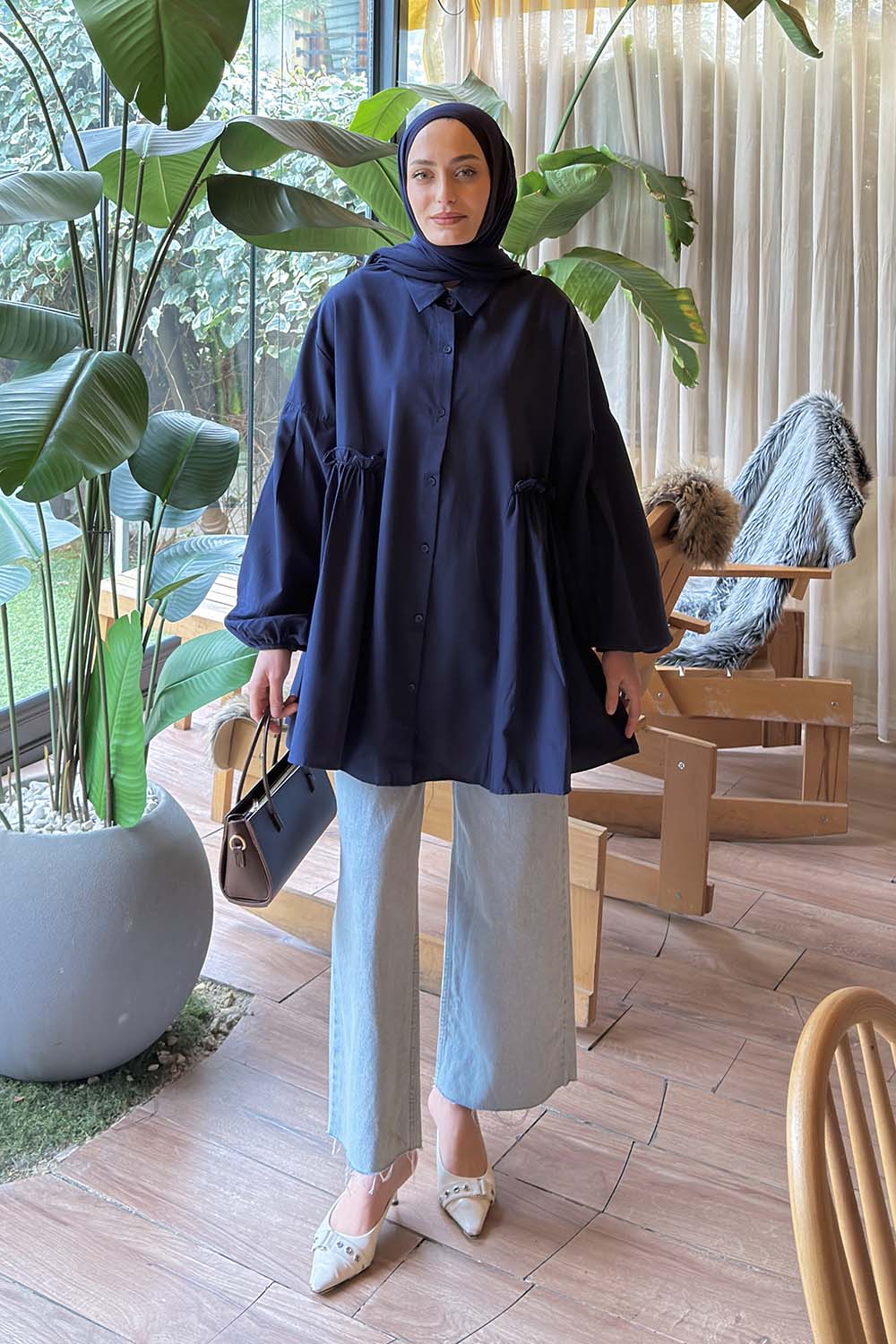 Lamelif Lopez Balon Kol Tunik Lacivert