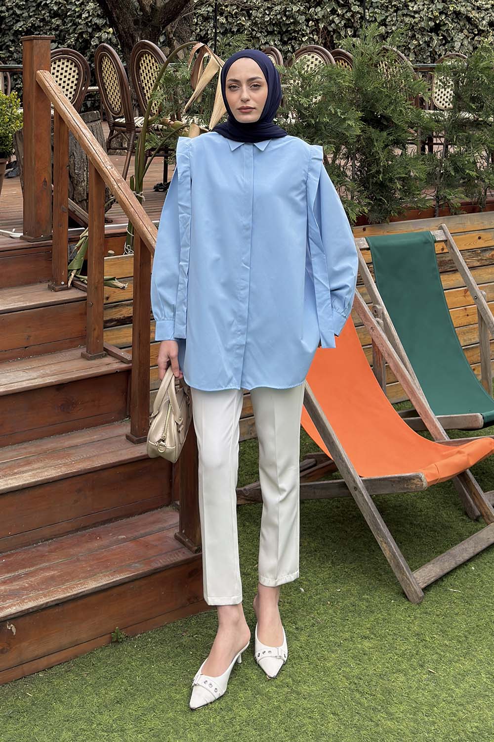 Lamelif Omuz Vatka Detaylı Tesettür Gömlek Bebe Mavisi