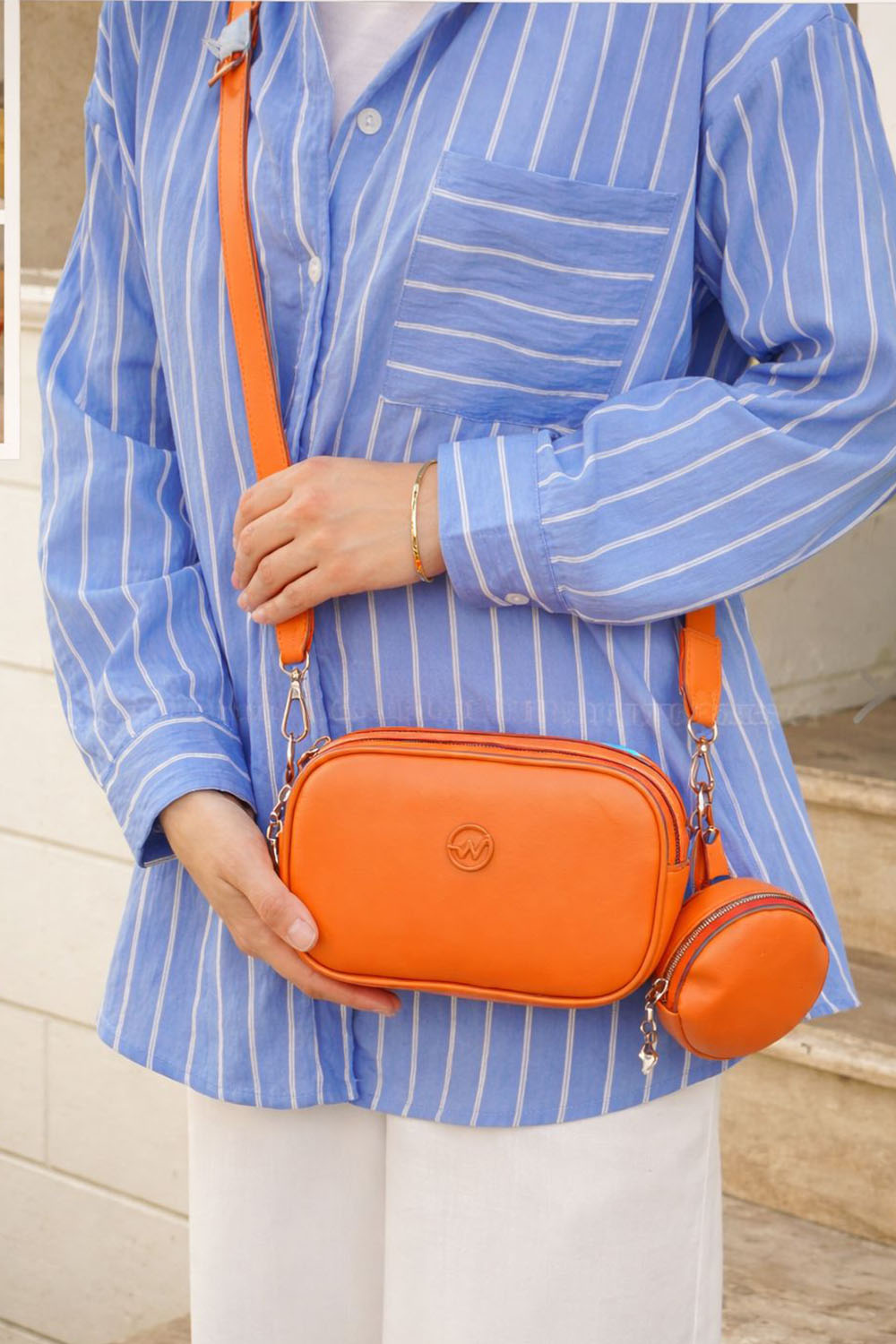 Orange Buckle Skin Hand Bag Bag