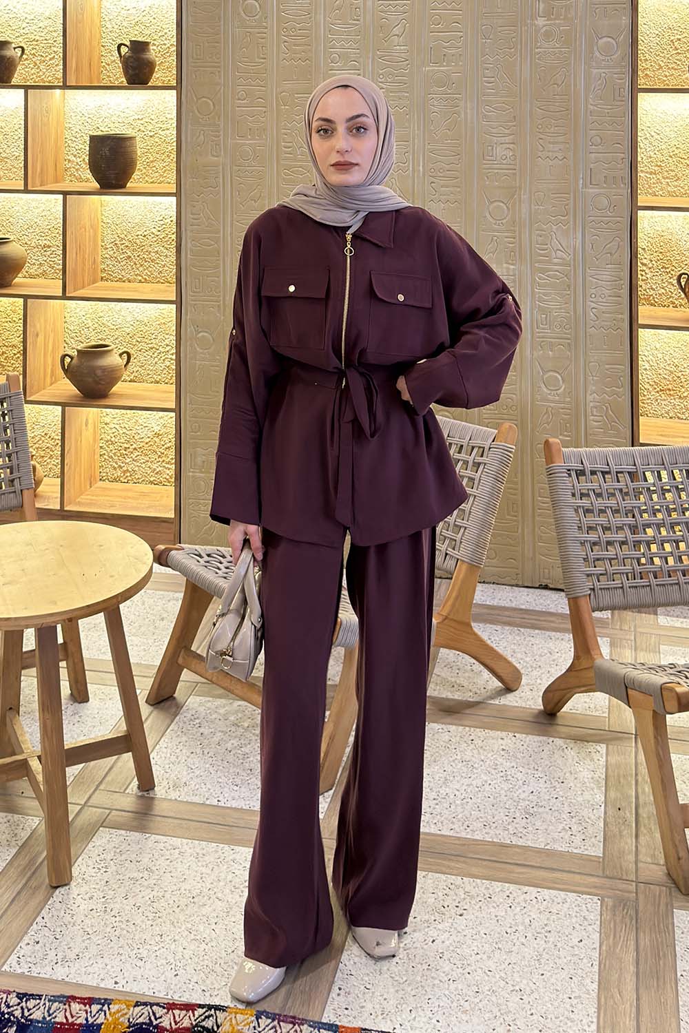 Plum Shirt Collar Long Arm Modal Regular Trousers Comfortable Suit