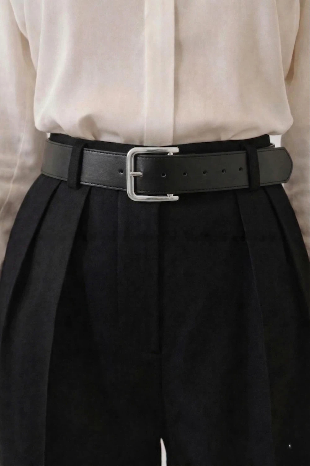 Lamelif Minimal Kare Tokalı Siyah Kadın Kemer