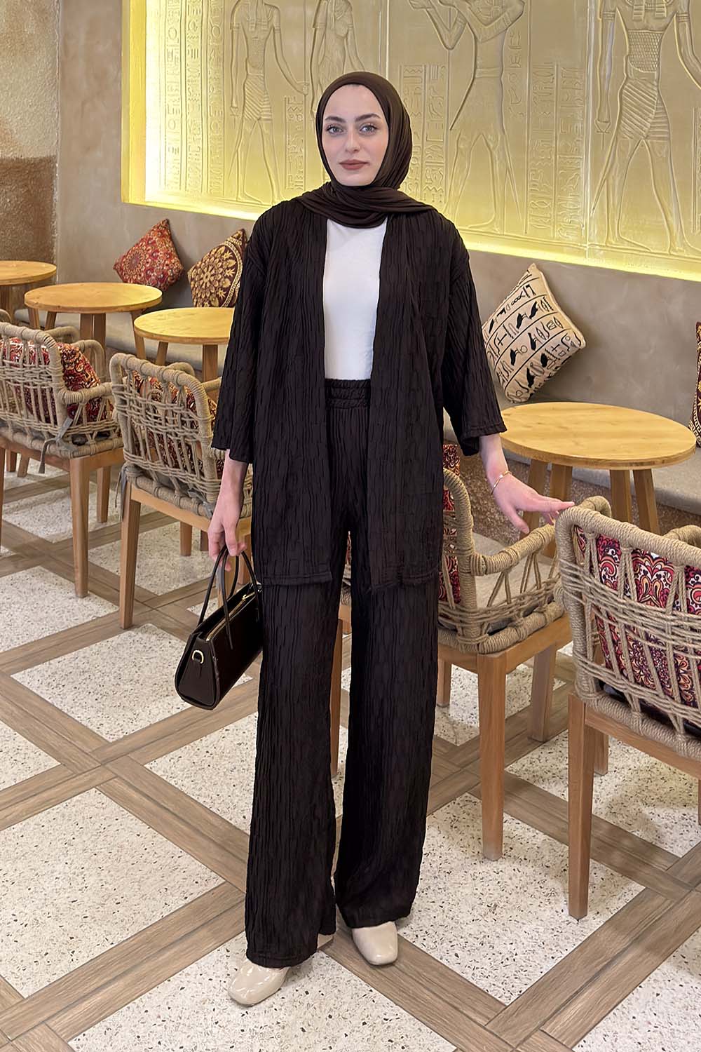 Lamelif Raşel Kimono Takım Acı Kahve