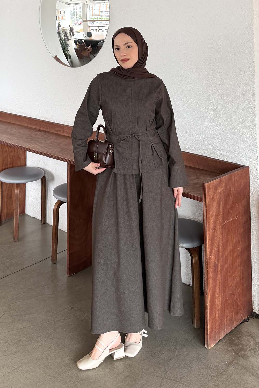 Lamelif Belden Pensli İkili Takım Acı Kahve