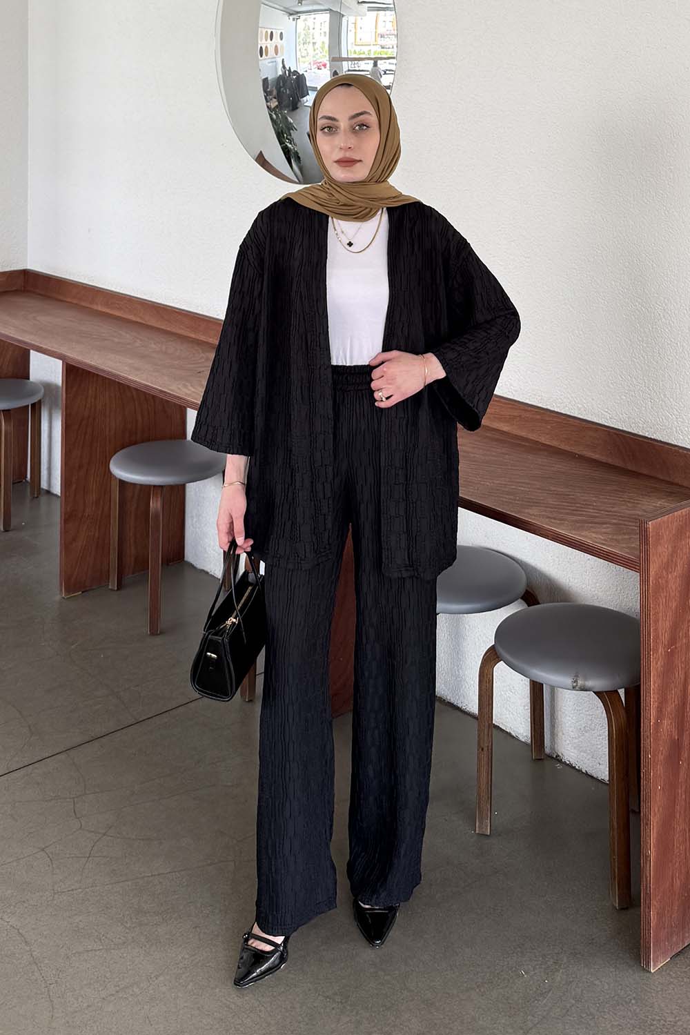 Lamelif Raşel Kimono Takım Siyah