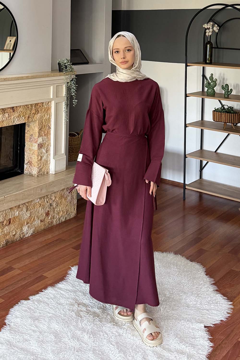 Lamelif Eteği Bağlama Detaylı Takım Mürdüm