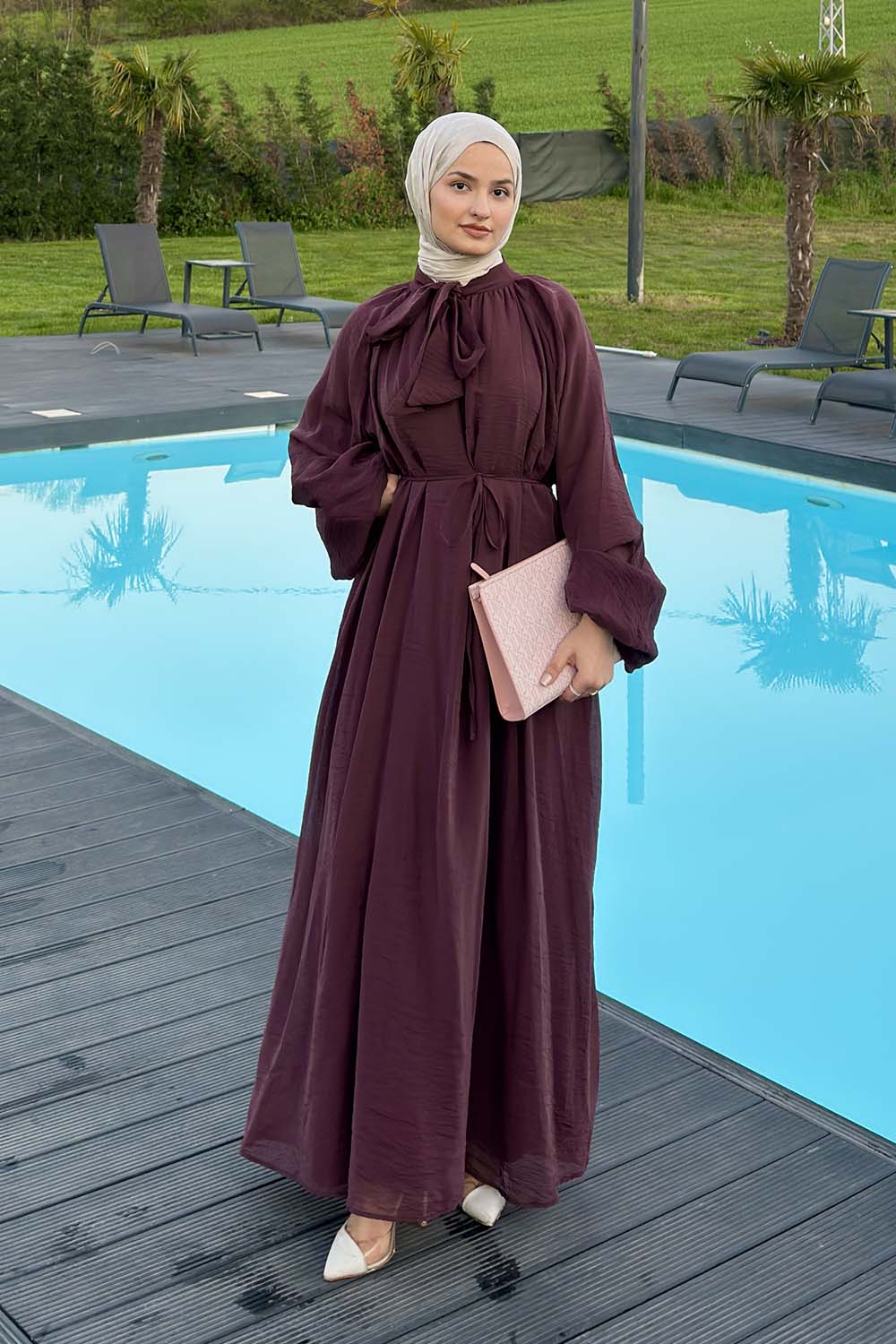 Plum Foulard Neck Unprinted Dresess