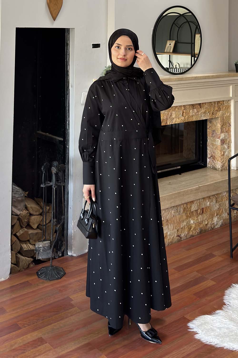 Black Shirt Collar Cotton Unprinted Dresess