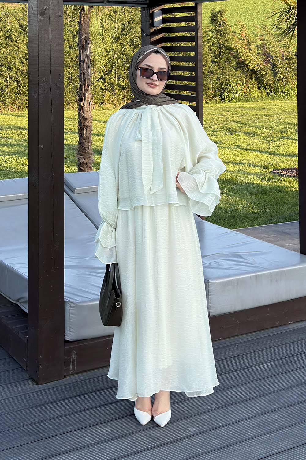 Lamelif Yakası Bağlama Detaylı Etekli Takım Mint Yeşili