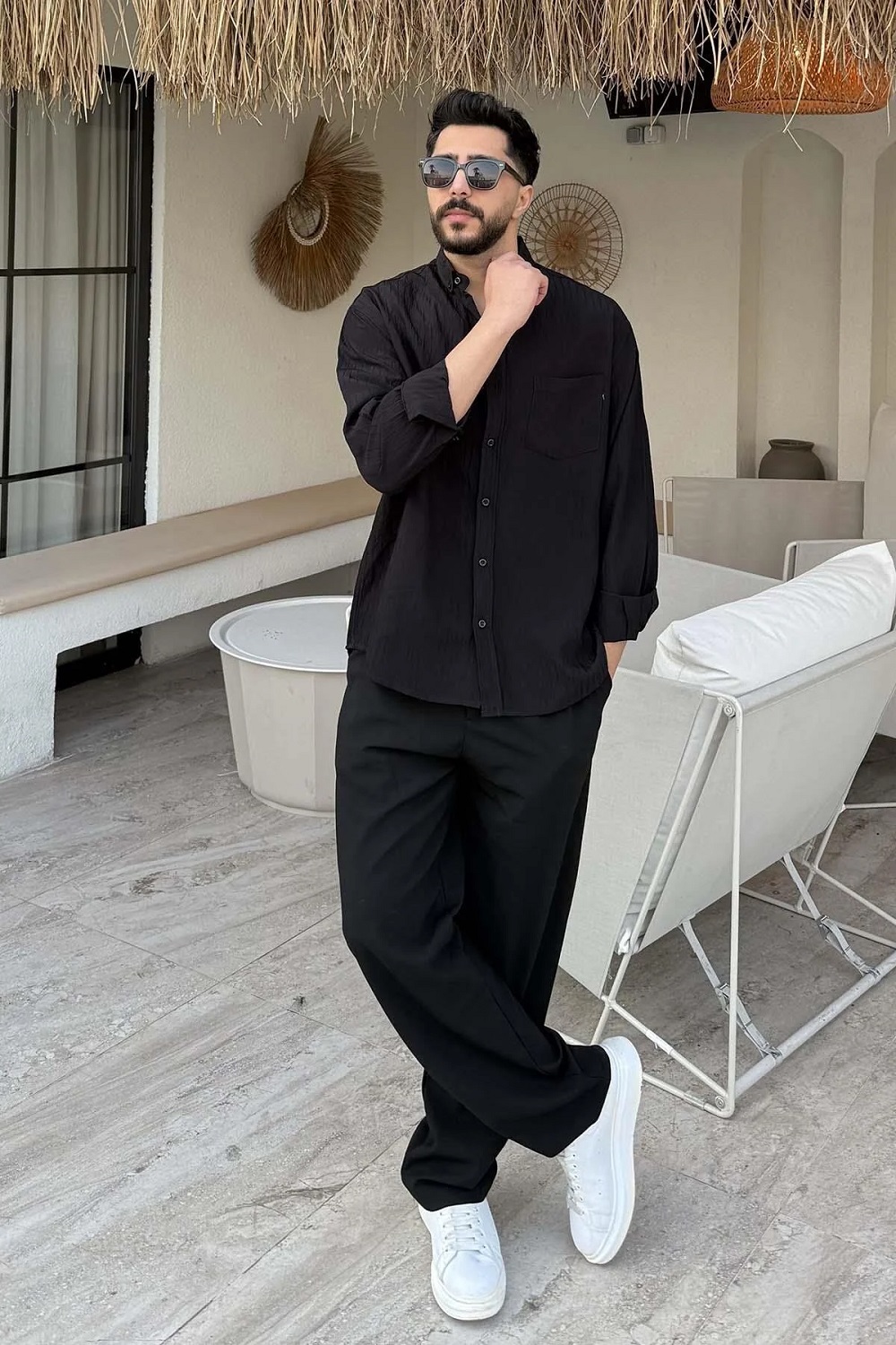 Lamelif Çizgi Detaylı Gömlek Siyah