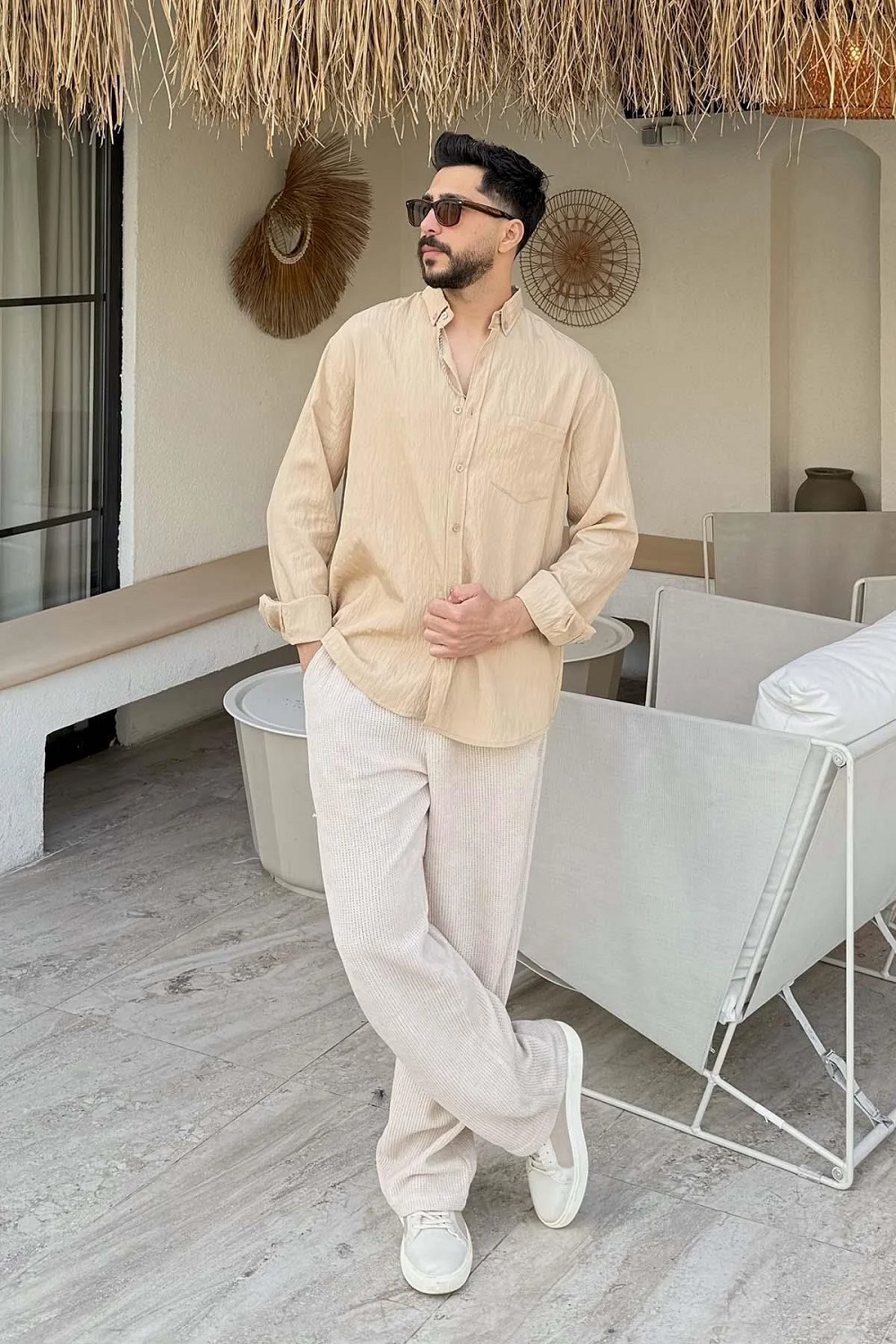 Lamelif Çizgi Detaylı Gömlek Sütlü Kahve