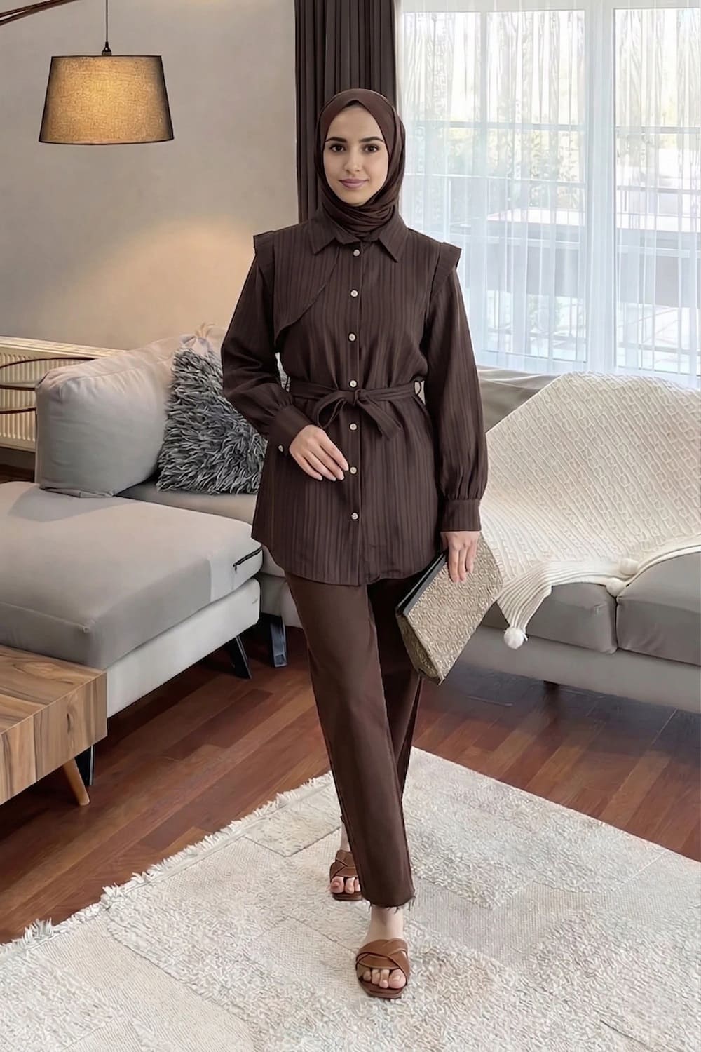 Bitter Brown Shirt Collar Long Arm Cotton Shirt