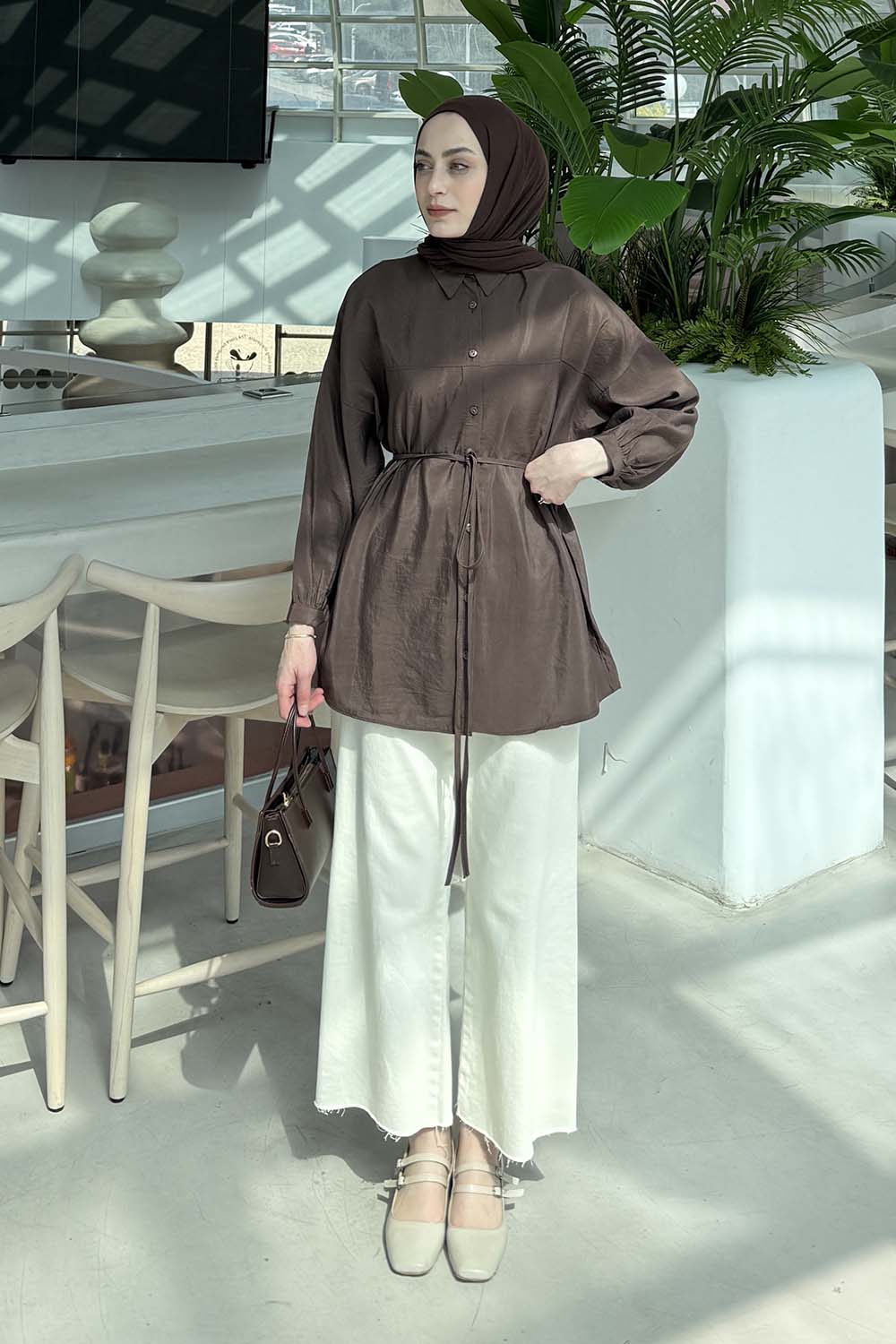 Lamelif Bağlamalı Gömlek Acı Kahve