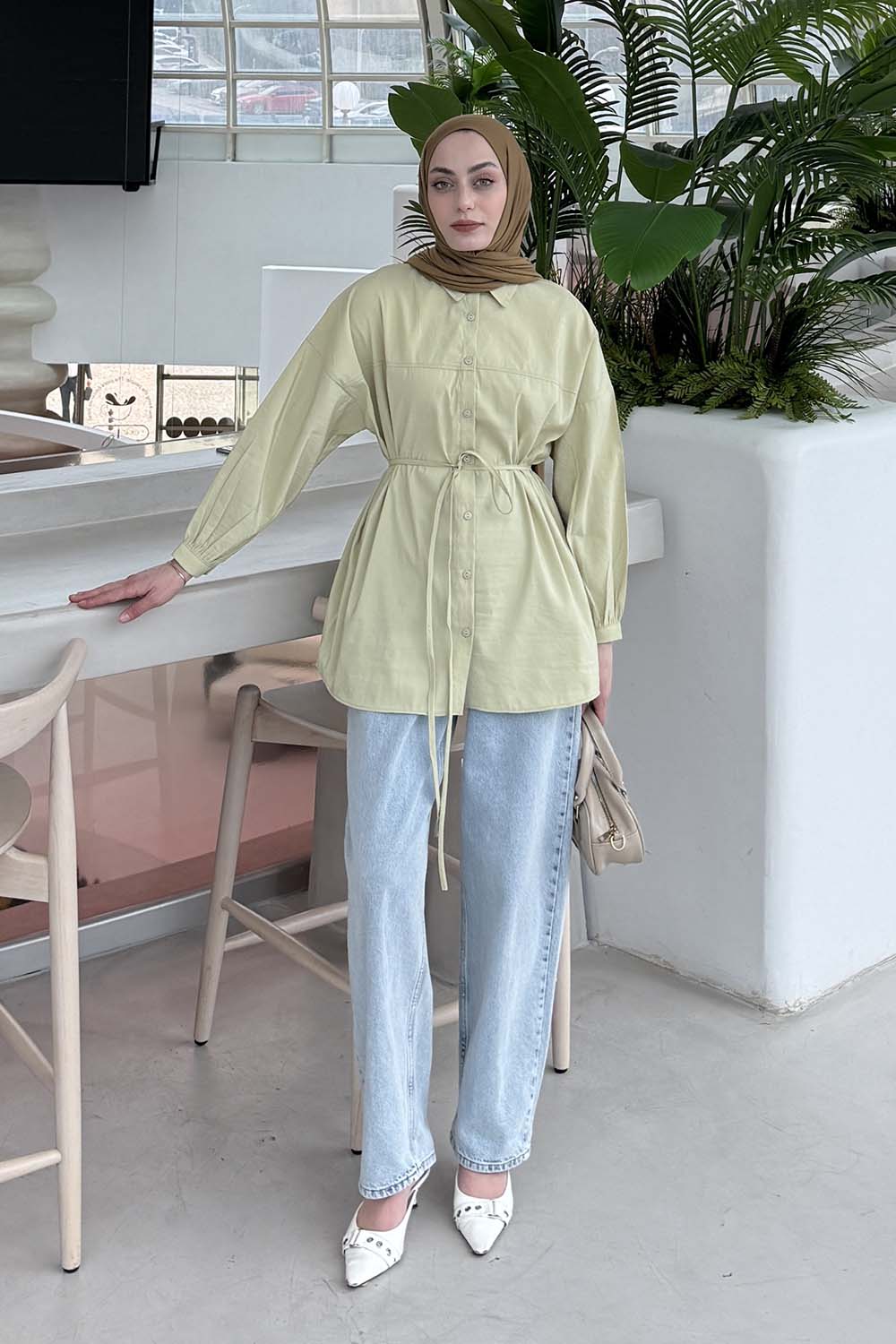 Lamelif Bağlamalı Gömlek Yağ Yeşili