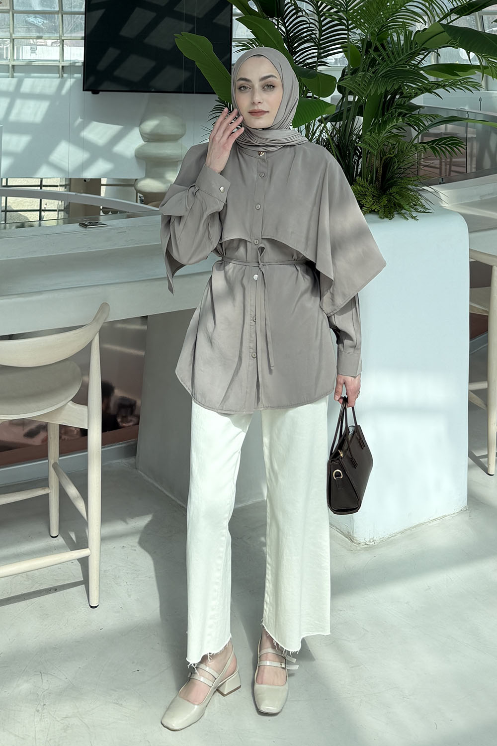 Mink Mandarin Collar Long Arm Viscose Fabric Unprinted Shirt