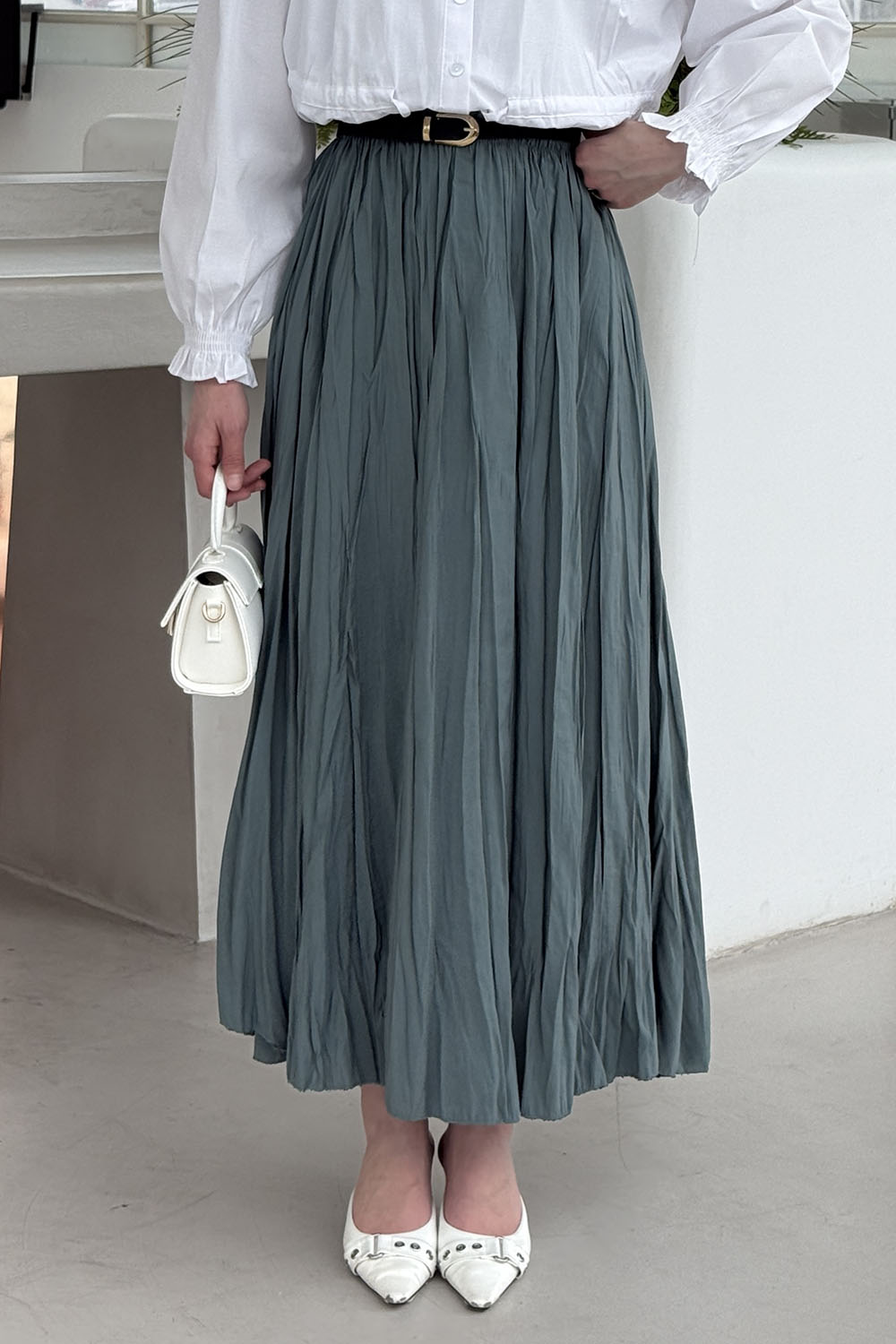 Lamelif Kraşlı Tesettür Etek Çağla Yeşili