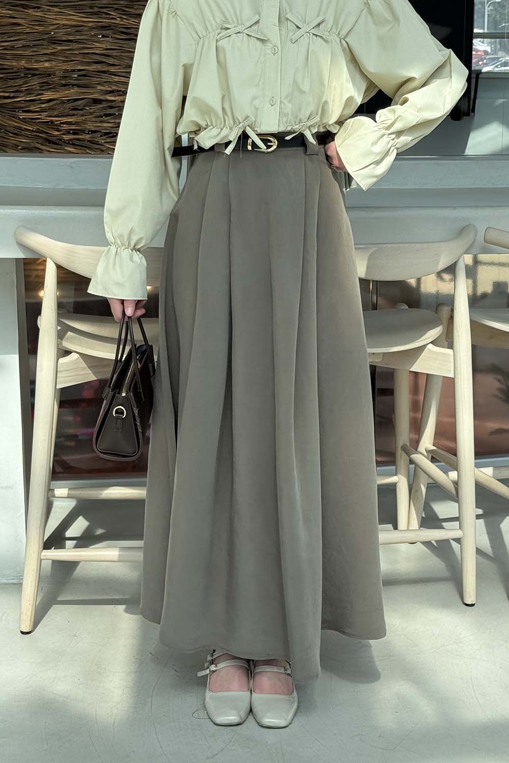 Lamelif Pileli Kemerli Etek Haki