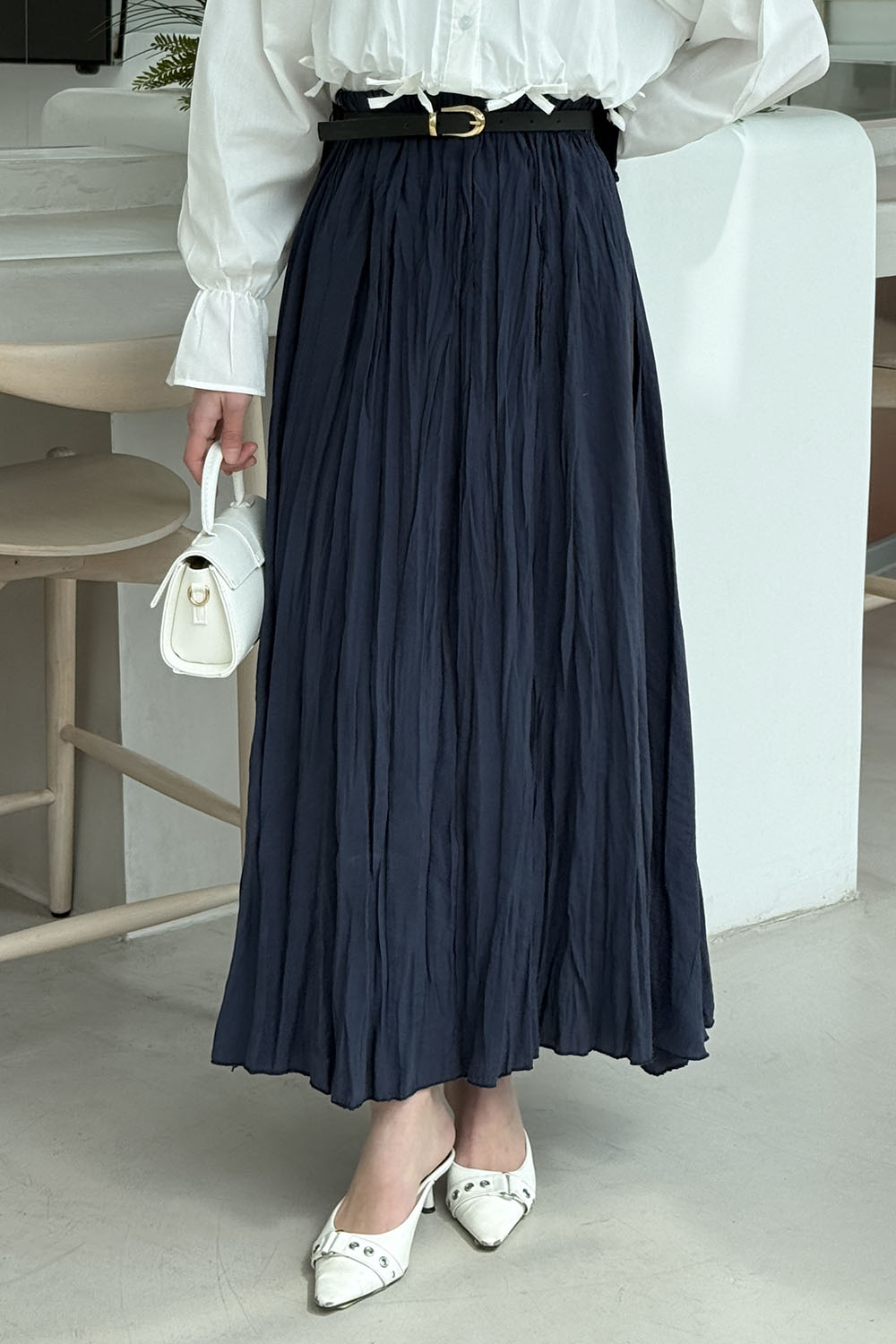 Lamelif Poplin Kraşlı Tesettür Etek Lacivert