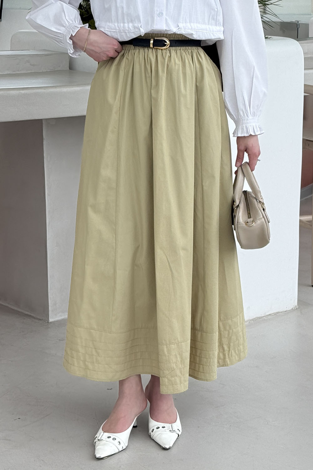 Lamelif Poplin Kumaş Tesettür Etek Çağla Yeşili